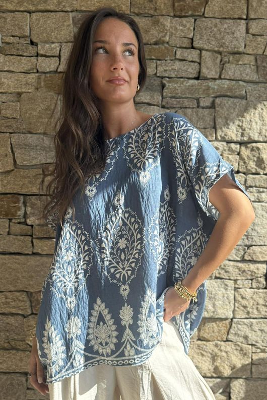 Yara Morrocan Box Top Denim